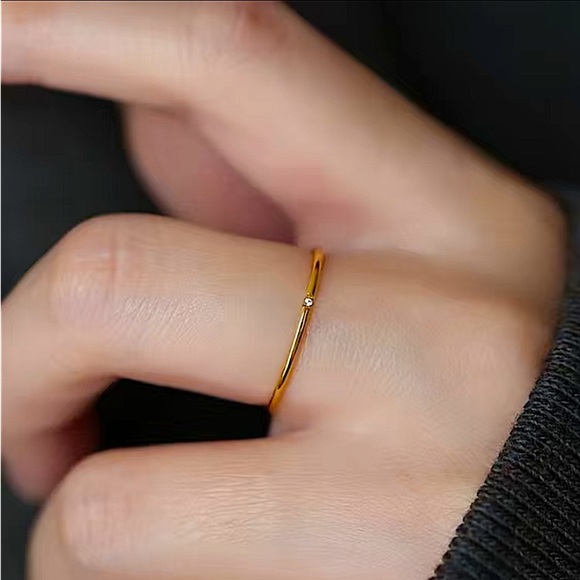 Gold Cubic Zircon Ring Minimalist, Dainty, Diamond, Two Piece, Stackable - Picture 7 of 7